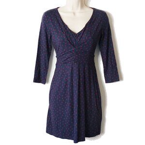 Boden Faux Wrap Jersey Knit Mini Dress 2 Blue Red Polka Dot